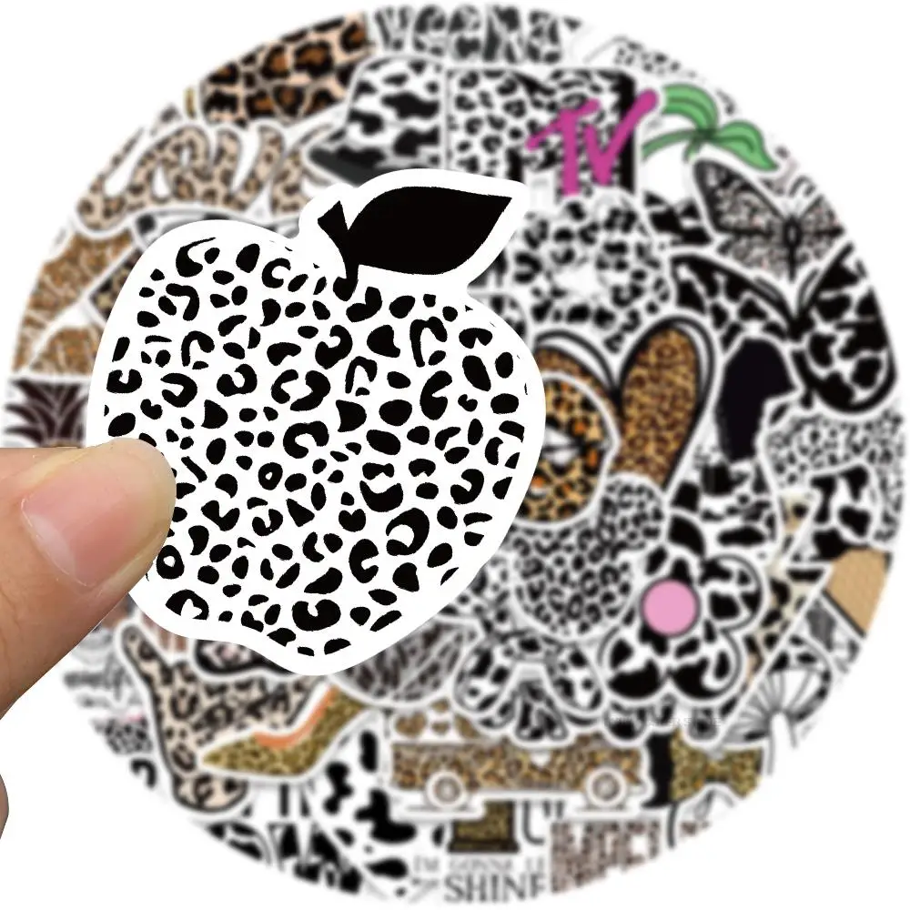 50pcs Black and White Leopard Print Sticker Skateboard Laptop Luggage Bicycle Backpack Cool Children Suitcase Fans Gift Stickers