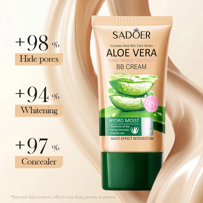 Crema BB de Aloe Vera, base de maquillaje de cobertura total de colágeno hidratante y oculta, corrector de cobertura ligero y duradero