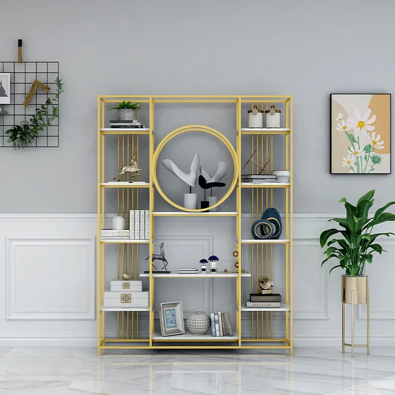 Bookshelf Office Nordic wrought iron gold bookshelf study living room partition shelf multi-layer decorative flower stand