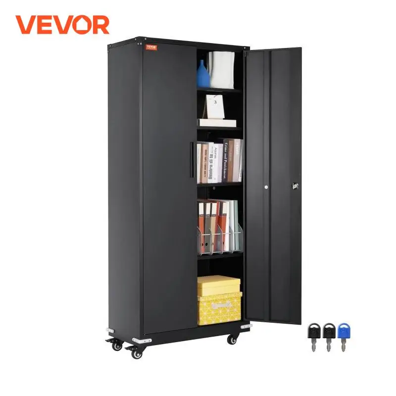 VEVOR Metal Storage Cabinet with Wheels 75\'\' Locking Cabinet with 2 Magnetic Doors and 4 Adjustable Shelves 200 lbs Capacity