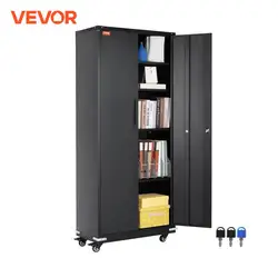 VEVOR Metal Storage Cabinet with Wheels 75'' Locking Cabinet with 2 Magnetic Doors and 4 Adjustable Shelves 200 lbs Capacity