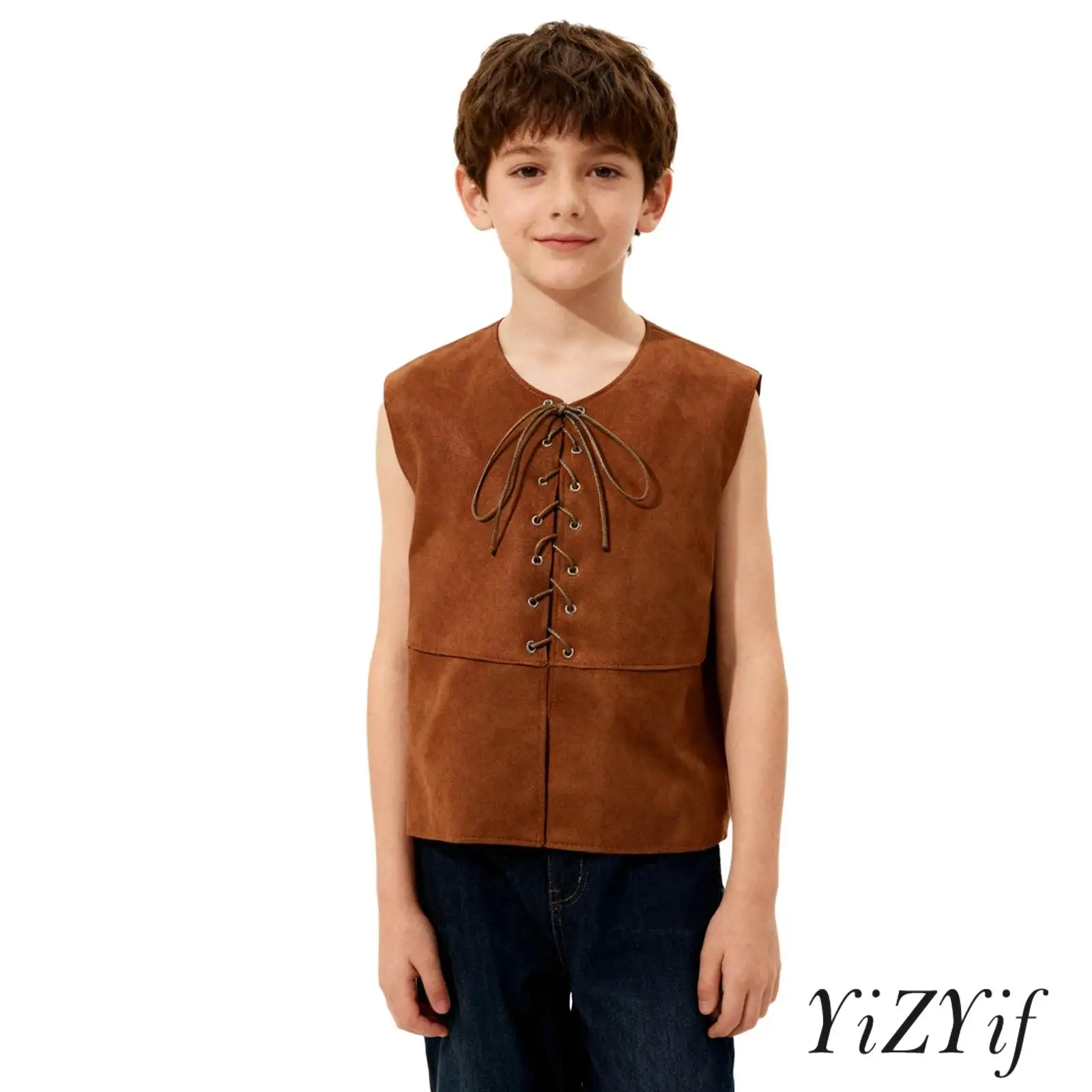 

Kids Medieval Renaissance Vest Top Costume V Neck Sleeveless Front Lace Up Closure Split Vest Pirate Gothic Steampunk Waistcoat