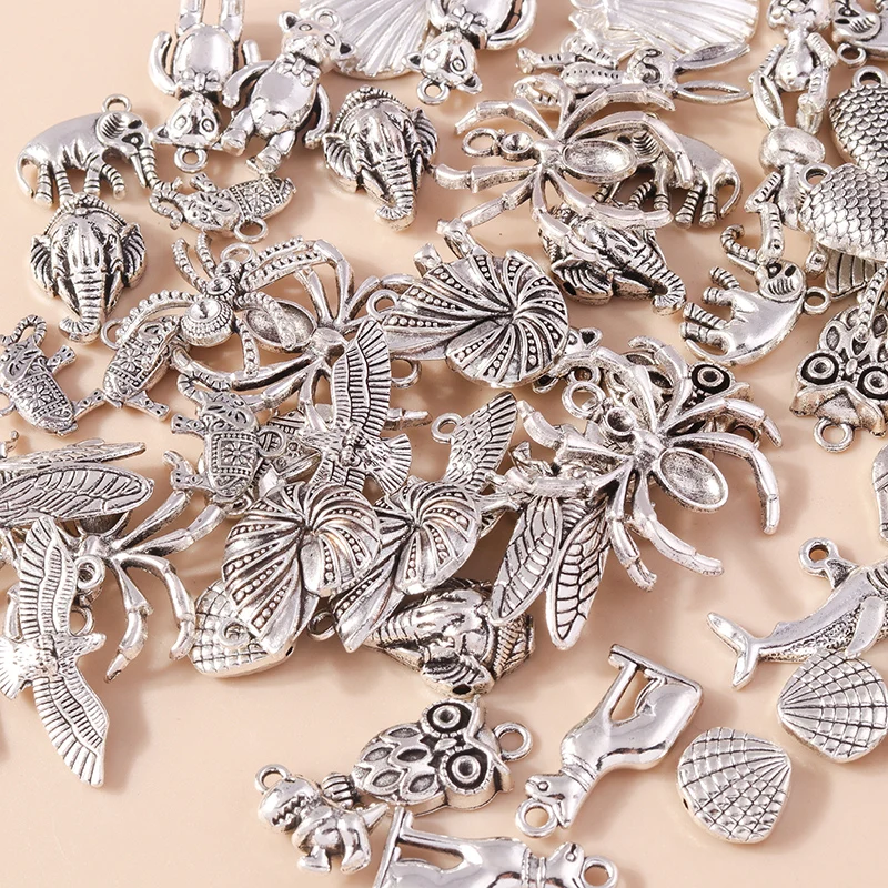 Leslie 10 Stück silberfarbene Metall-Tier-Anhänger, Legierung, Eule, Hund, Spinne, Elefant, Charms, DIY-Schmuckherstellung, Halsketten, Armband, Basteln – Detail 3