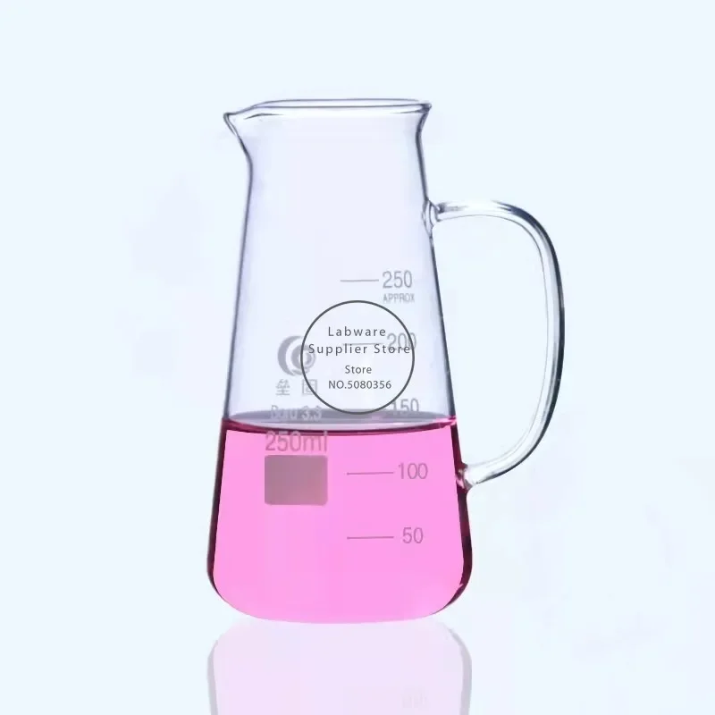 1PC 125ml 250ml 500ml Conical Glass Beaker with Handle Scale Measuring Cup Laboratory Equipment Triangle Beaker with Spout