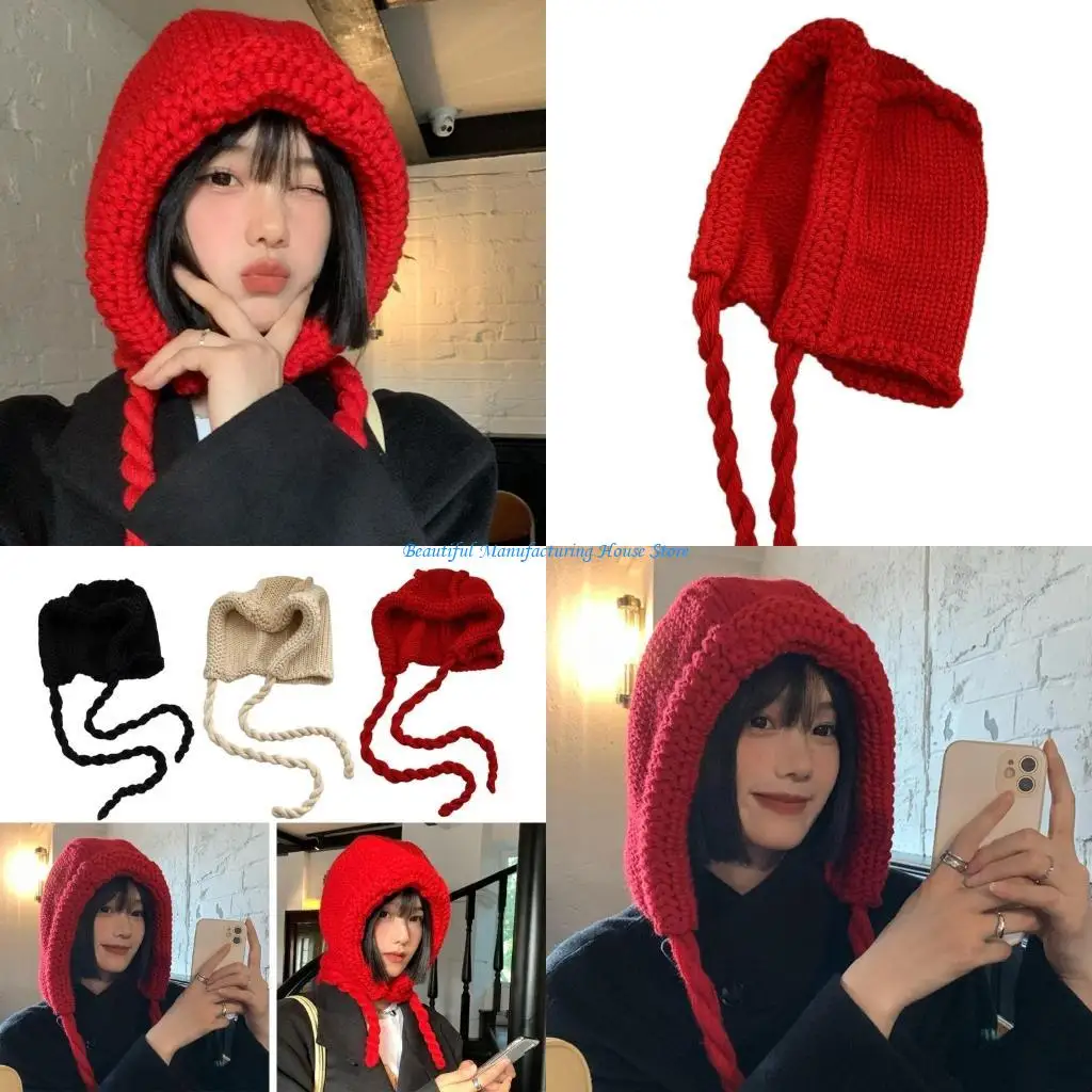 

E56A Knitted Balaclava for Women Outdoor Wear Winter Neck Warmer Hat Knit Caps