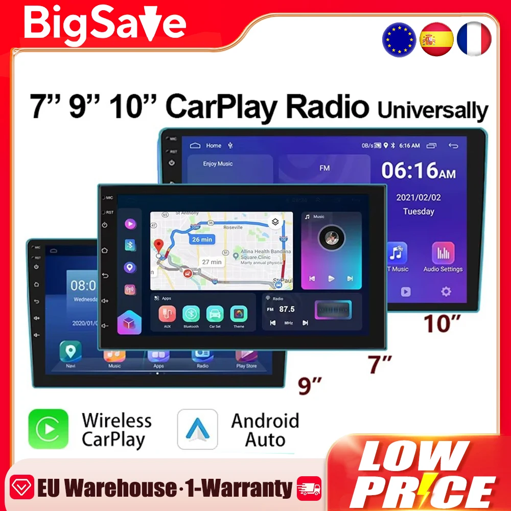 CarPlay 2 Din 4G Android Car Radio 7 9 10 Inch Multimedia Video Player Universal 2DIN GPS Stereo DSP Head Unit For VW Kia Honda