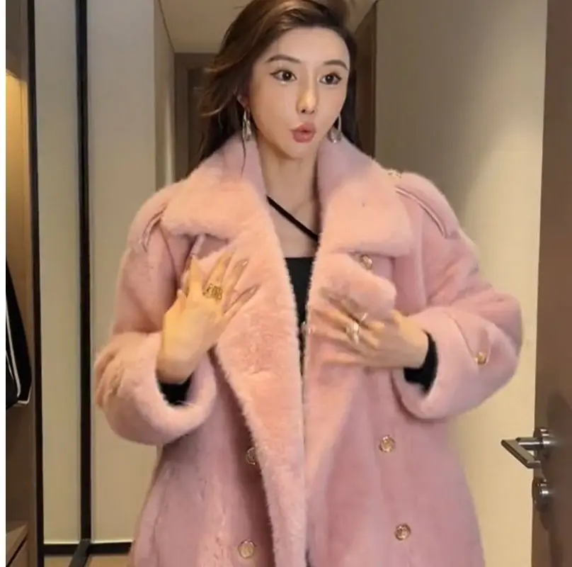 Manteaux verts en fausse fourrure pour femmes, rembourrés en coton, Boxy Club fille, longueur des hanches, fermetures éclair, doublure dorée, poches souples, confortable, élastique