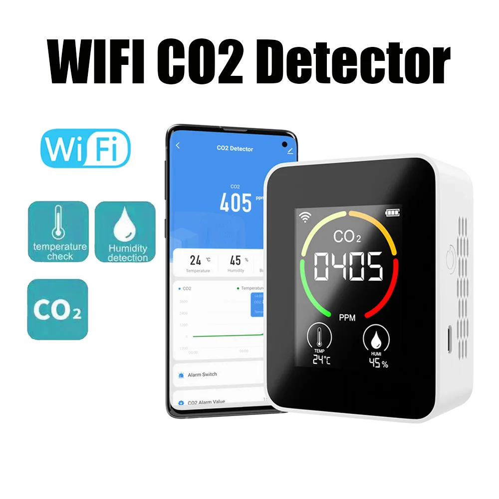 WIFI 3 In 1 CO2 Detector Temperature Humidity Tester Smart Air Quality Monitor CO2 Sensor Meter for Greenhouse Warehouse