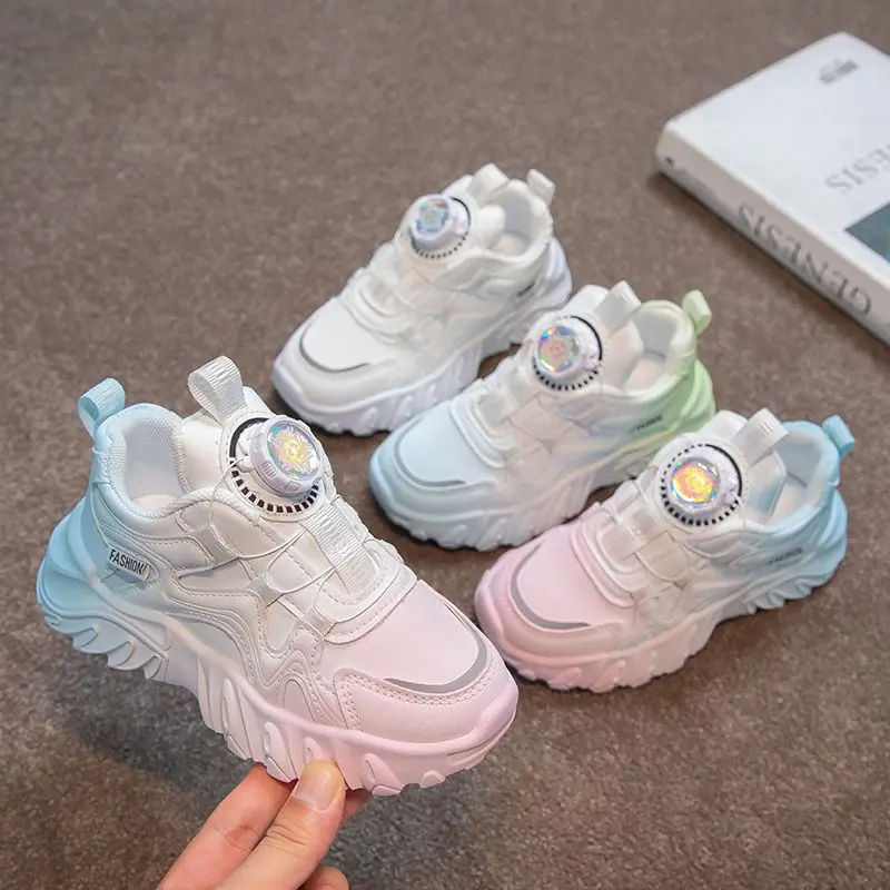 Kids Mesh Sports Shoes Boys Girls Big Kids Trendy Sneakers Rotating Buckle Closure Breathable Lightweight Arrival Running Shoes