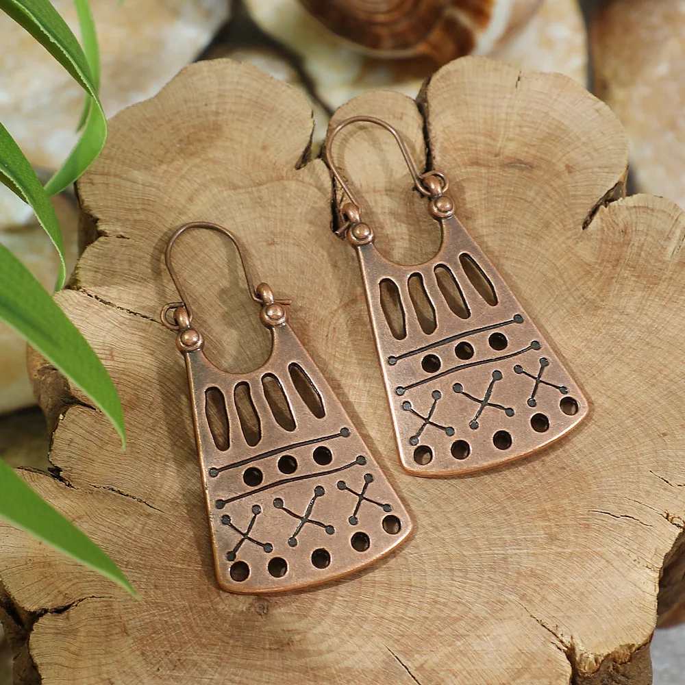 Vintage ethnische geometrische braune Tropfenohrringe für Frauen, elegante Persönlichkeit, Urlaub, lässig, täglich, Ohrringe, Boho-Schmuck – Detail 20