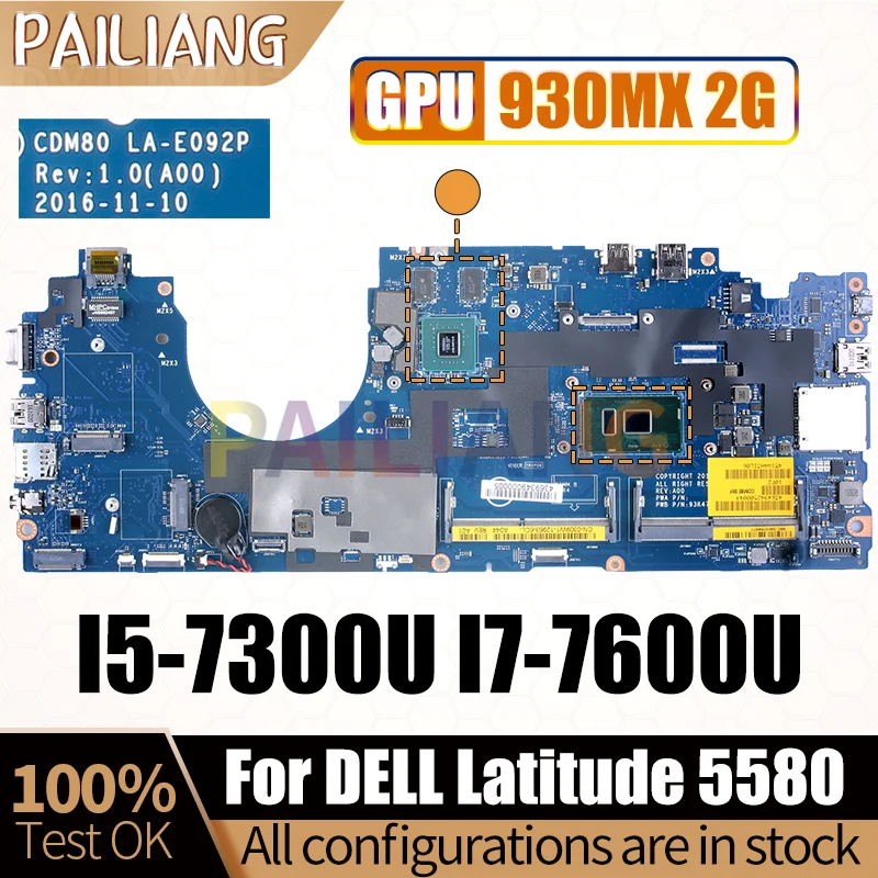 Placa Base para Portátil DELL Latitude 5580, i5 i7 7ma Gen, 930MX 2G, LA-E092P 0309W1 07RD9D 07W357 460619, Completamente Probada