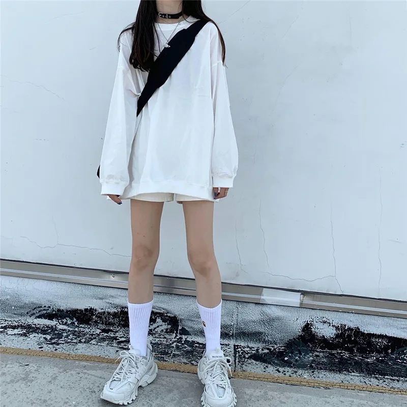 2026 Spring Autumn New Korean Loose Plus Size Solid Thin Long Sleeve Sweatshirt Women Casual Student Tops