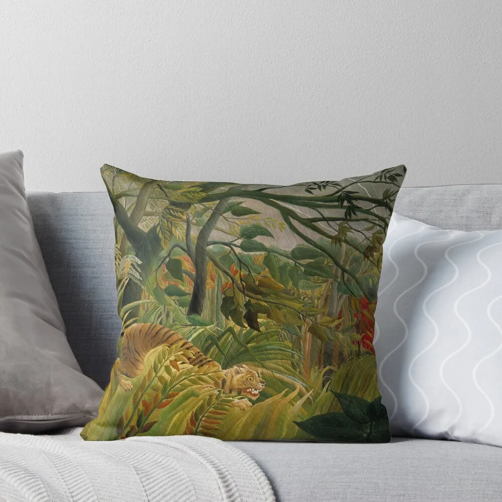 Tiger in a Tropical Storm (Surprised!) - Henri Rousseau Throw Pillow Cushions Home Decor pillow