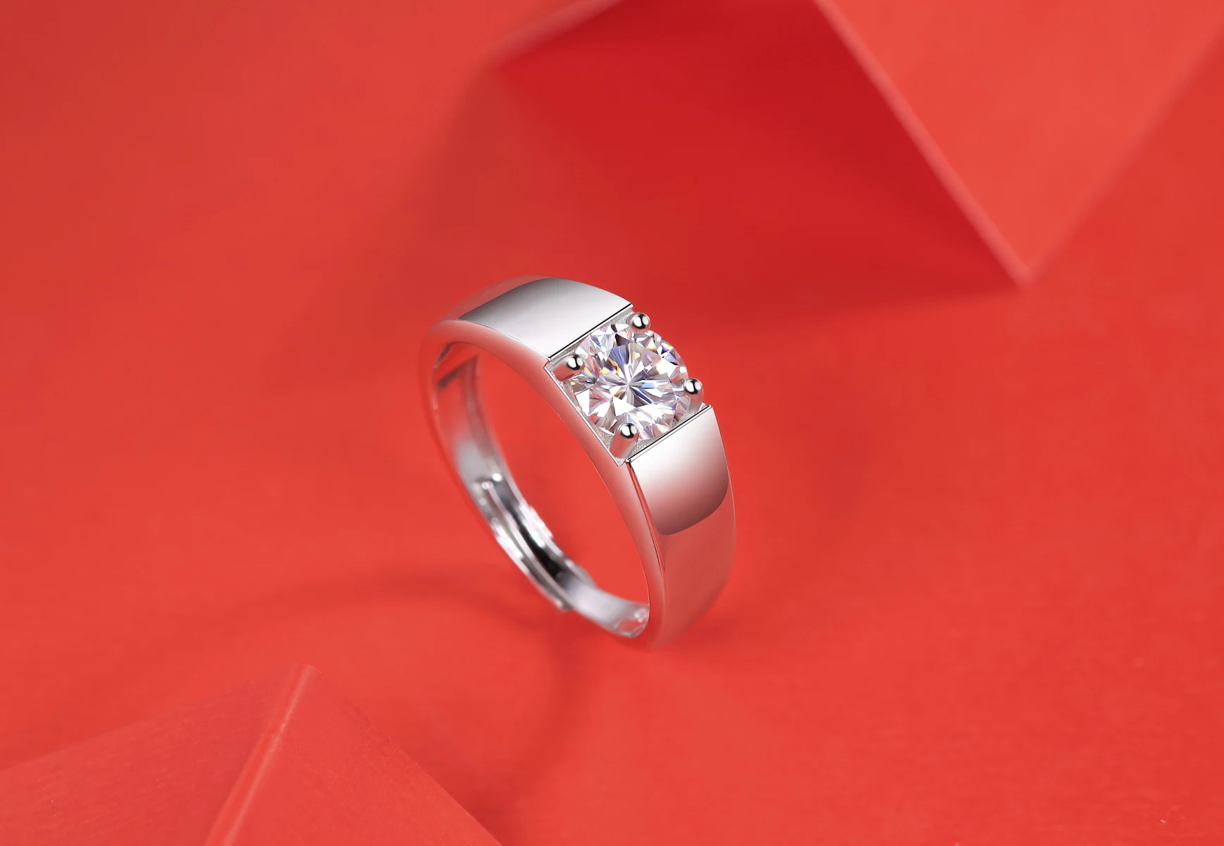 LongZhe Moissanite Ring for Men Rings for Men 925 Sterling Silver Adjustable Open Ring 1CT 6.5mm Fine Jewelry Gift