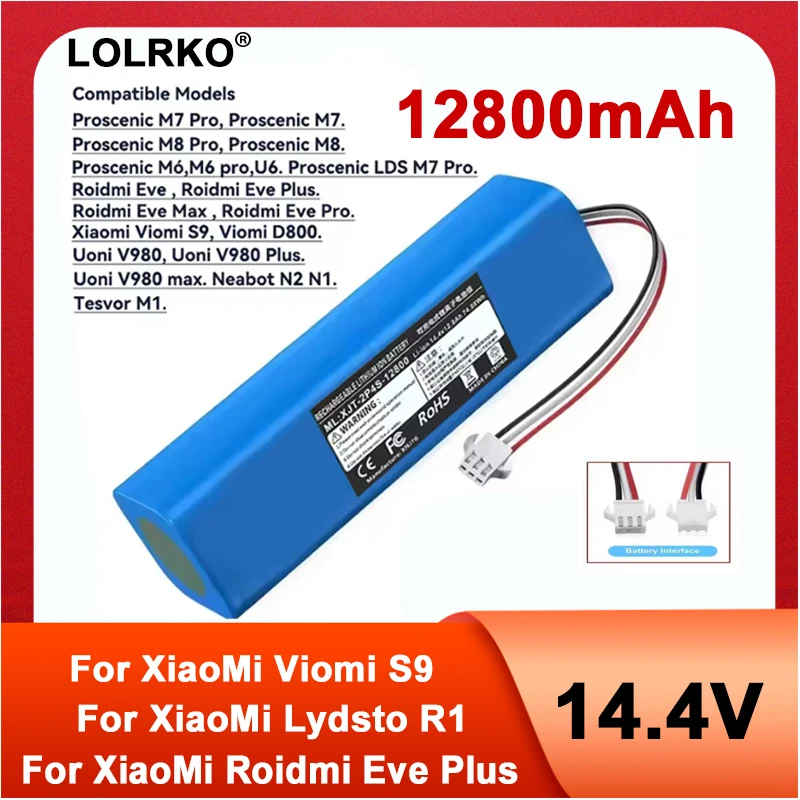 

For Proscenic M7 Pro、M8 Pro、M7 MAX、Laresar L6 Pro、Ultenic T10、Viomi S9、Viomi D800、14.4V 12800mAh lithium-ion battery replacement
