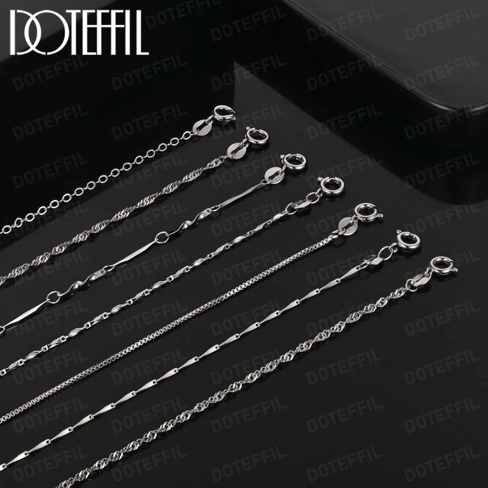 DOTEFFIL Base Chain Necklace 100% Genuine 925 Sterling Silver For Woman Man Wedding Engagement Charm Jewelry