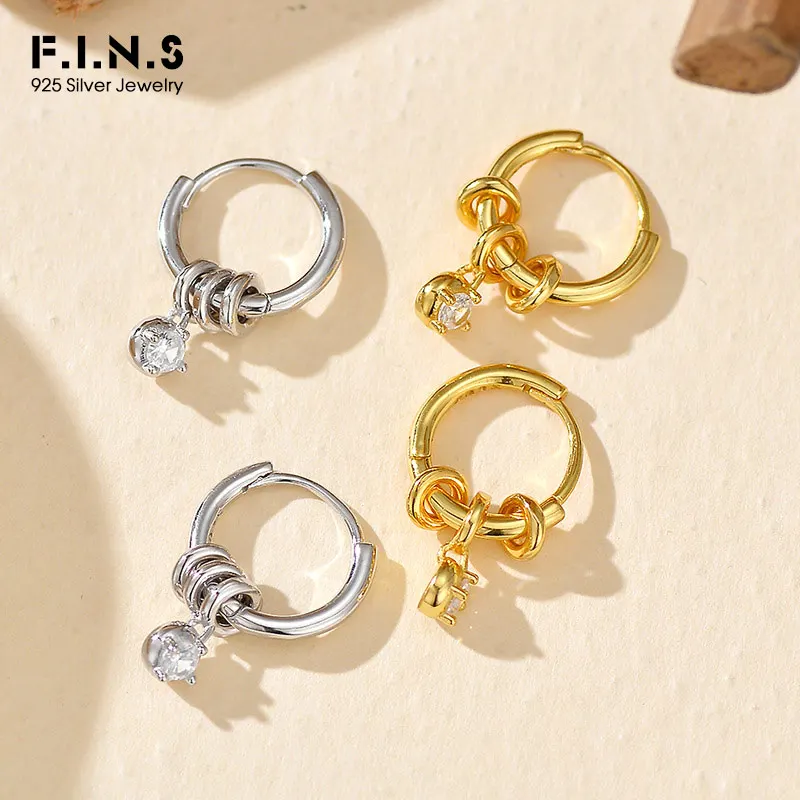 

F.I.N.S Чистый круглый кулон из стерлингового серебра S925 с цирконом, простые съемные круги, обруч для пирсинга ушей, Huggies, вечерние ювелирные изделия