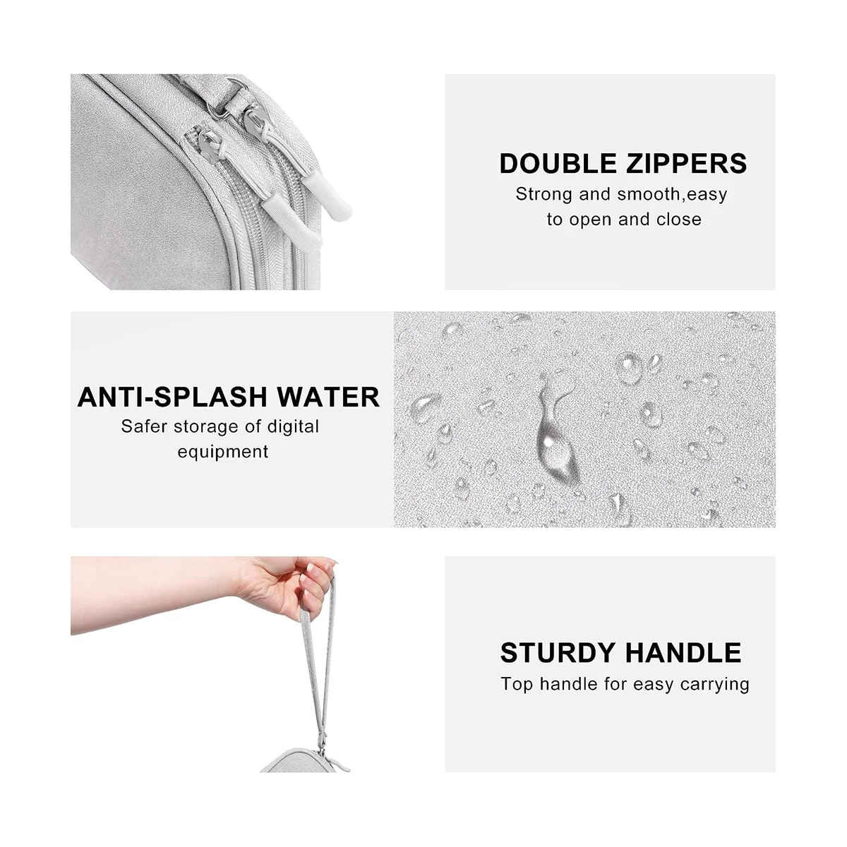 กระเป๋าจัดระเบียบอิเล็กทรอนิกส์สำหรับเดินทางกระเป๋าจัดระเบียบสายไฟสำหรับเดินทางกระเป๋าอุปกรณ์อิเล็กทรอนิกส์ขนาดกะทัดรัด-สีเทา