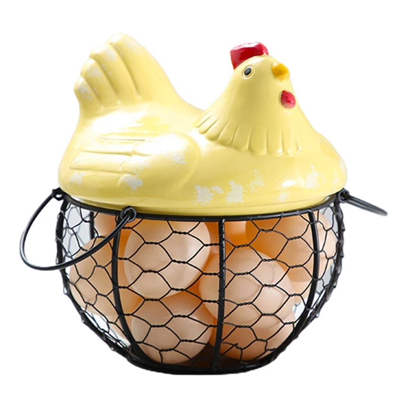 Egg Holder Iron Chicken Shape Ceramic Hen Ornament Fruit Storage Basket Durable Suitable For Storing Fruits Egg Durable