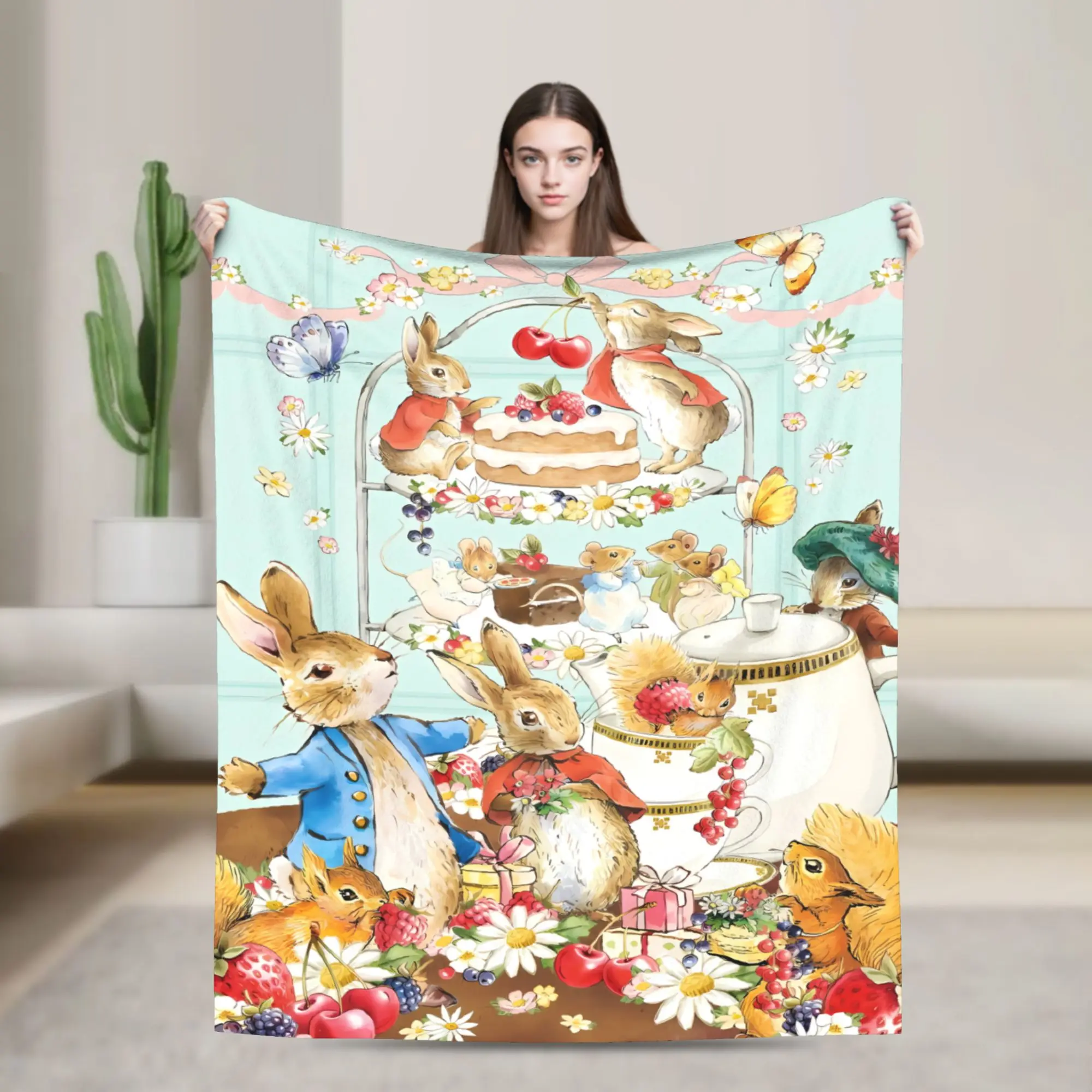 Soft Blanket Boy Girl Picnic P-Petered R-Rabbits Bedding Throws  Flannel Bedspread For Outdoor Novelty Sofa Bed Cover