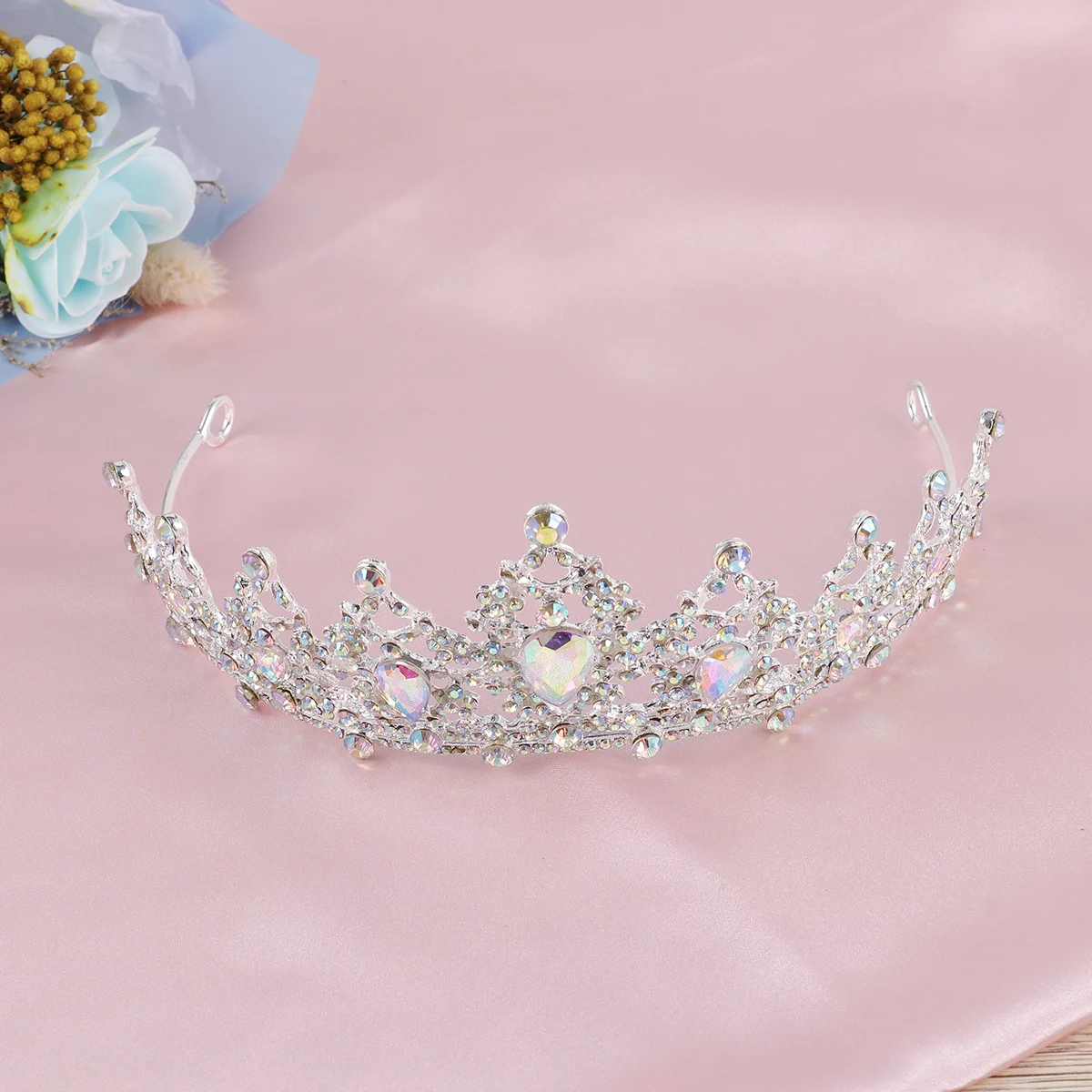 

1 Piece Crystal Crown Hair Accessory for Women Bride Rhinestone Wedding Headwear Elegant Lightweight Alloy Decor Silver