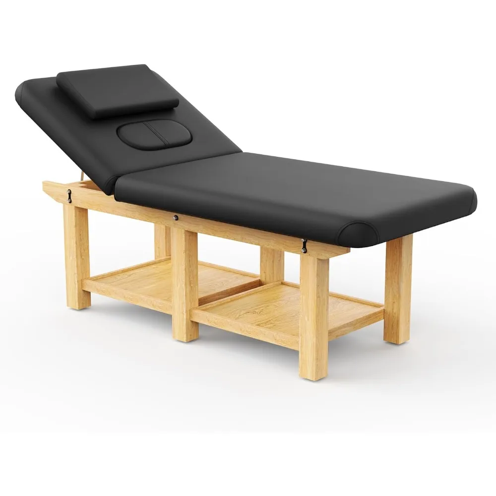 

Wood Wide Stationary Massage Table for Treatment Table Physical Therapy Table Spa Facial Bed, PU Leather