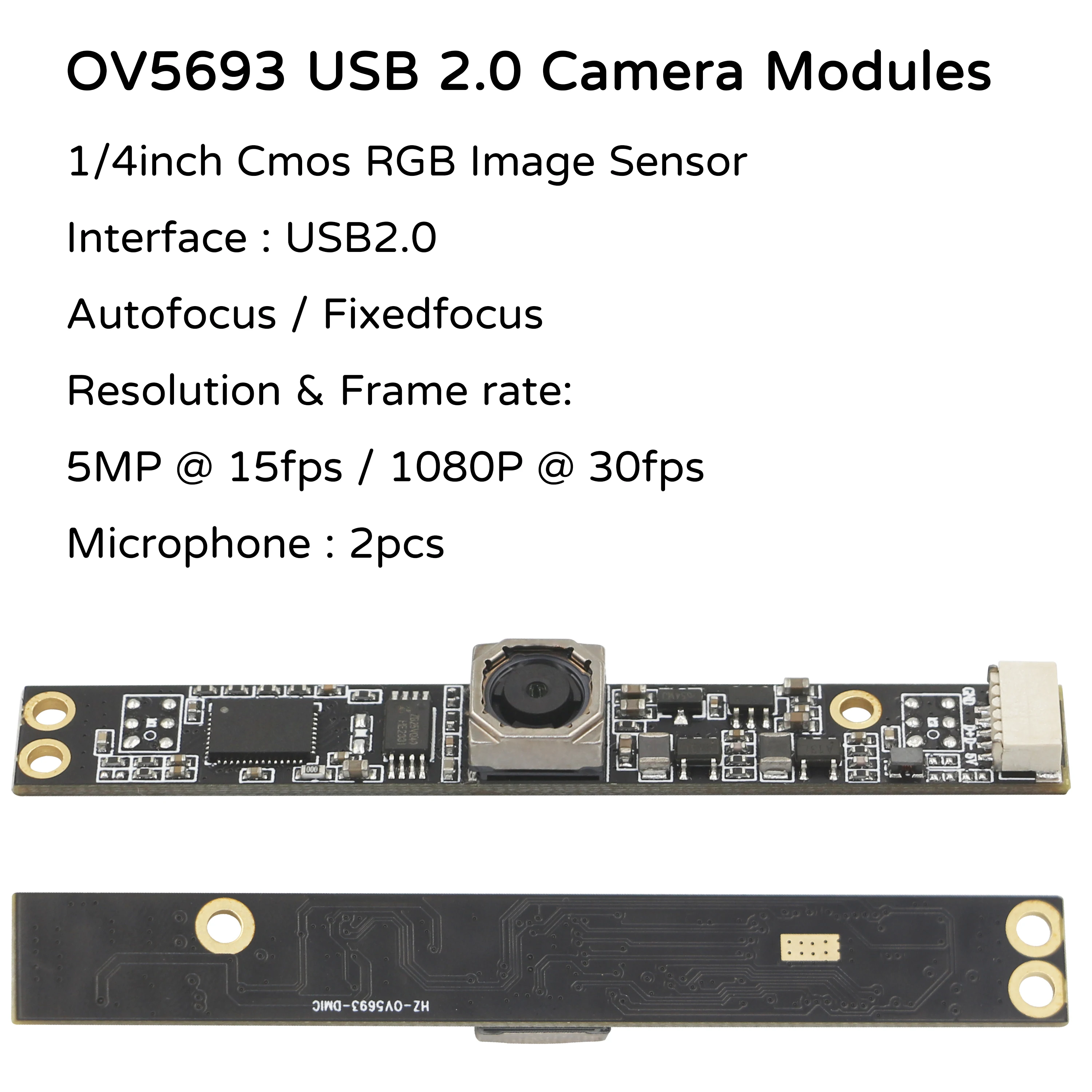 Low Light 5MP 1080P OV5693 WDR CMOS Sensor HD Camera Module AF 30FPS USB Driver Free Mini Smartphone Camera Module OEM