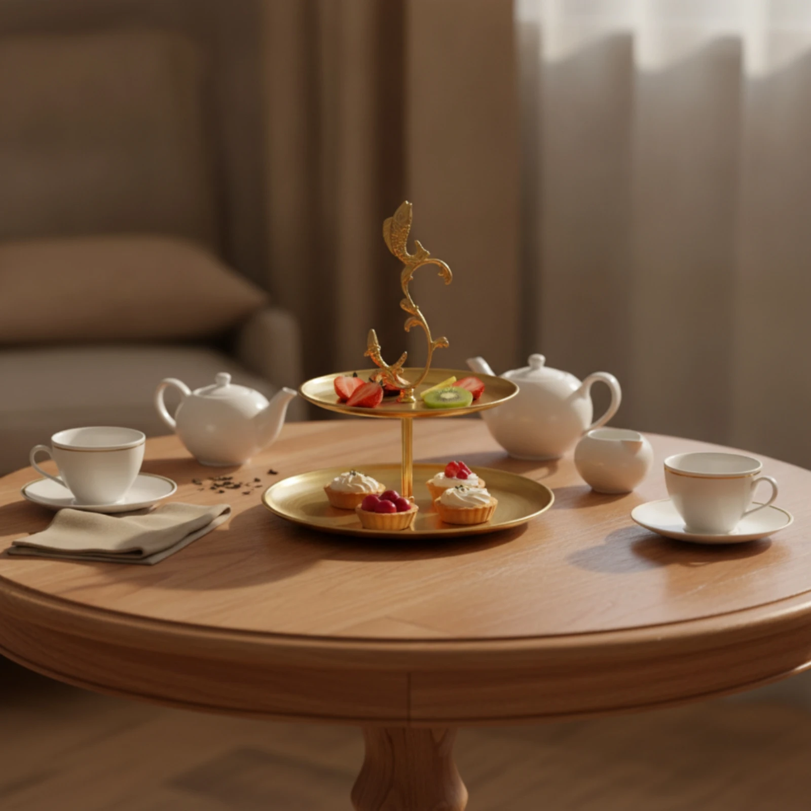Two-Tier Tray Stand Decorative Tiered Tray Stand Food Presentation Plate Round Shallow for Hosts, Countertops, Dining Tables