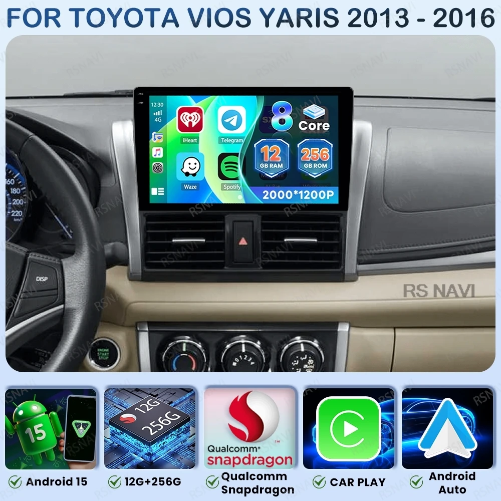 

Автомобильное радио Android 15 для TOYOTA VIOS YARIS 2013-2016 5G WIFI 4G LTE авторадио QLED стерео Qualcomm GPS беспроводной Carplay Auto