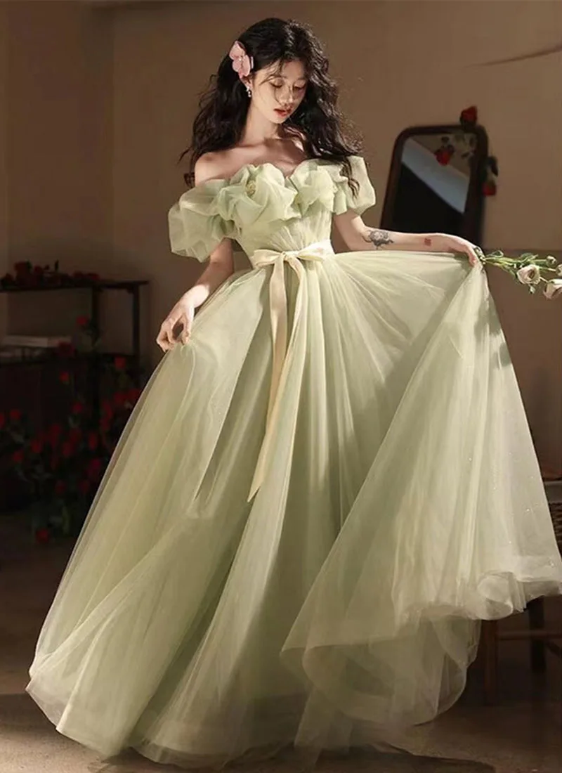 

New Luxurious Dreamy Green Fantasy Princess Evening Gown For The Enchanting Prom Dresses
