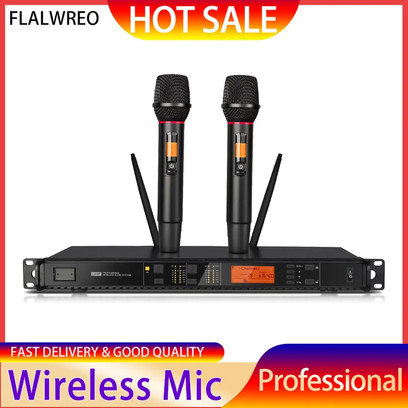 

FLALWREO UHF Handheld Professional Wireless Microphone Stage Karaoke Metal Mic
