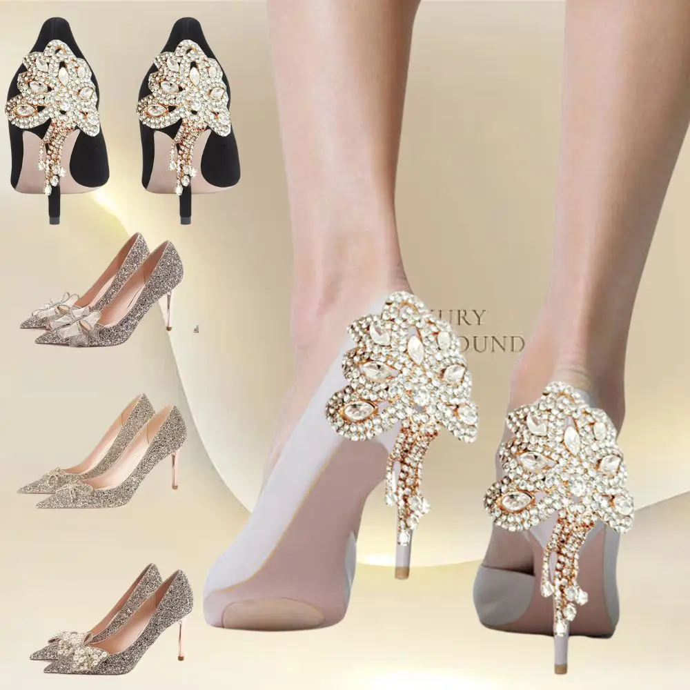 1 Pair Rhinestone Heel Covers Hollow Crystal Thin High-heeled Shoes Decorative Shoes Accessories DIY Wedding Shoes Accessories