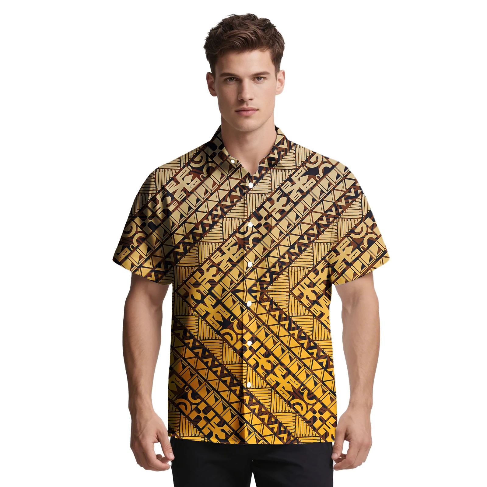 ساموا القبلية نمط شعار مخصص الملابس تابا العرقية تصميم مريح الرجال قميص البولينيزية زر قميص هاواي ألوها الرجال قميص #3