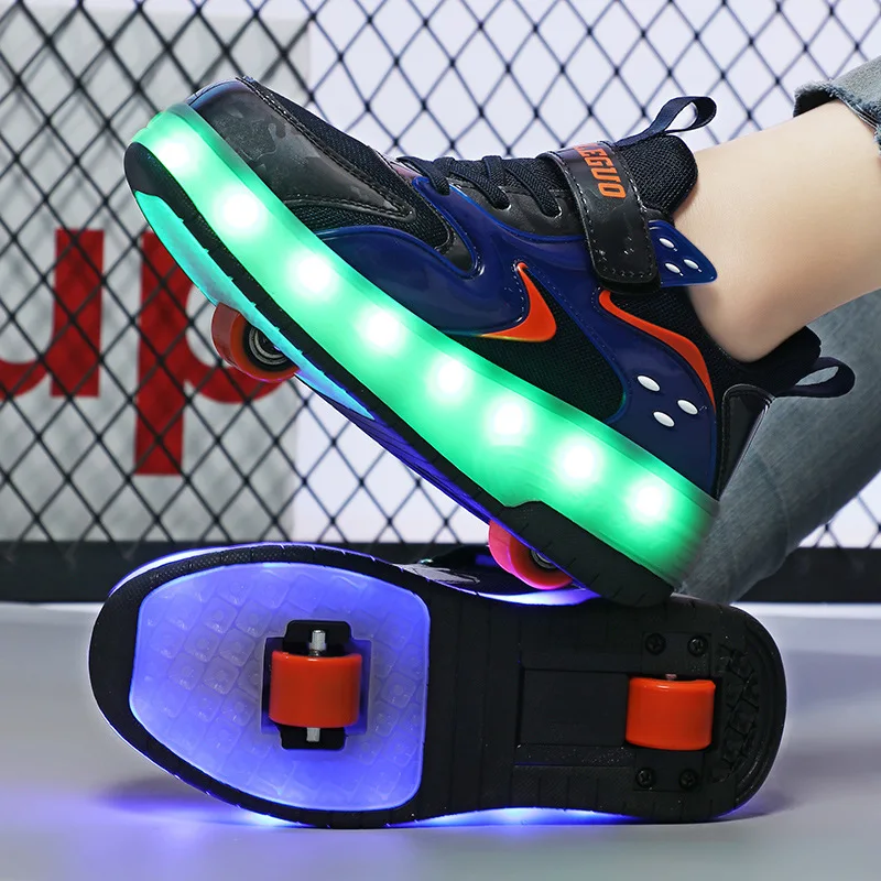 Child Flying Shoe Boys and Girls Roller Shoes with LED Lights Kids Two-wheeled Roller Skates Adult Sneakers