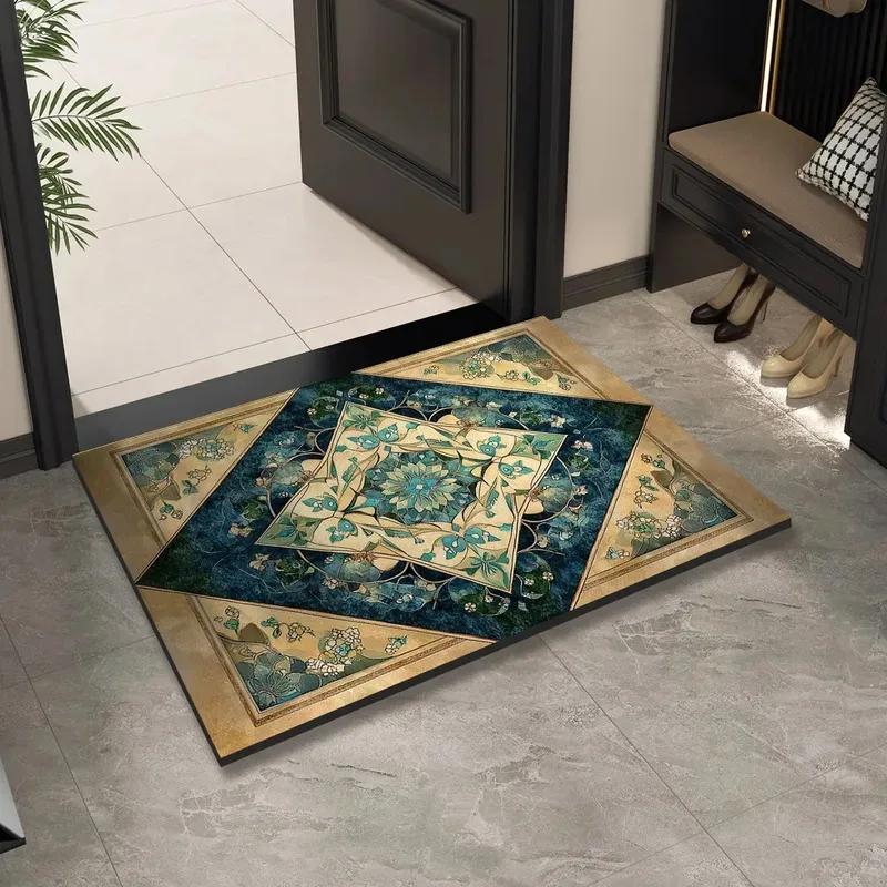 VIKAMA Chinese Vintage Entryway Rug Exquisite Floral Pattern Non-Slip Durable Hallway Rug Home Decoration