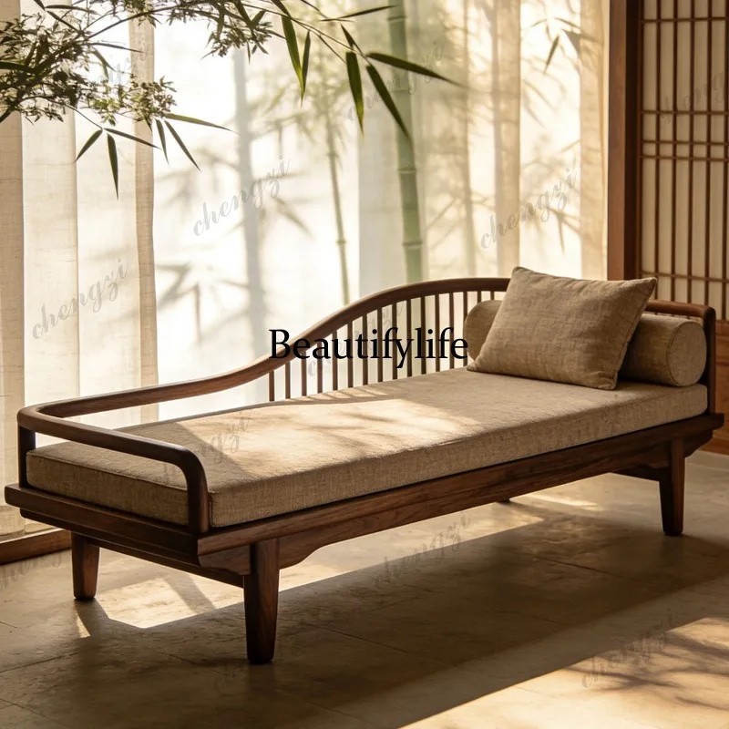 A74 New Chinese-style North American black walnut chaise longue living room minimalist chaise longue Song-style aesthetic sofa
