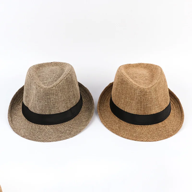 Men\'s Fedora Jazz Cotton Linen Solid Color Hat Summer Retro Bowler Hats Unisex Outdoor Chapeau Bowler Hats Beach Trave Cap