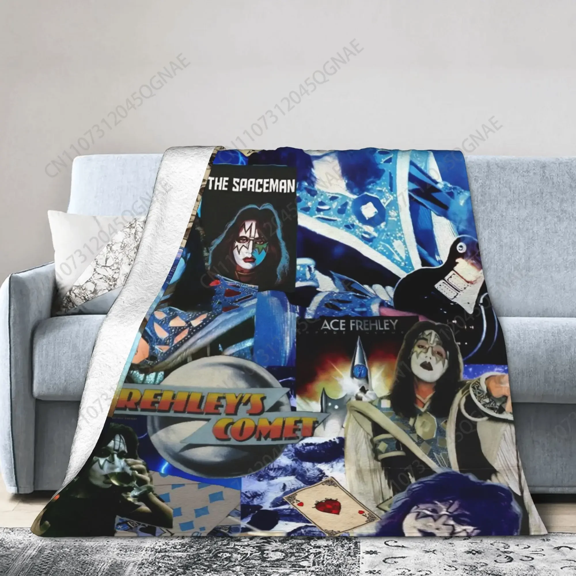 Custom Ace Frehley The Spaceman 1951-2025 Blankets Flannel Kiss Band Multifunction Soft Throw Blanket For Bedroom Bedspread