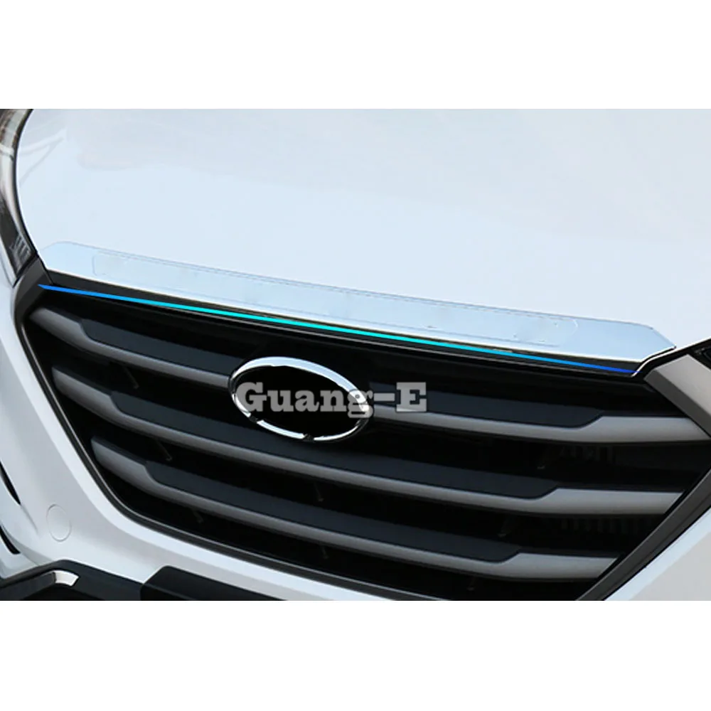 For Hyundai Tucson 2015 2016 2017 2018  Car Garnish Cover ABS Chrome Front Engine Machine Grille Upper Hood Lid Trim Lamp 1pcs