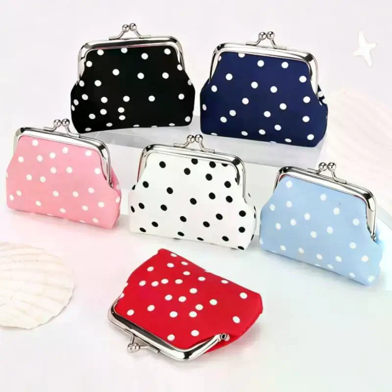 Kiss Lock Closure Polka Dot Coin Purse Compact Shape Travel Cosmetic Bag Lightweight Multifunctional Clutch Coin Purse