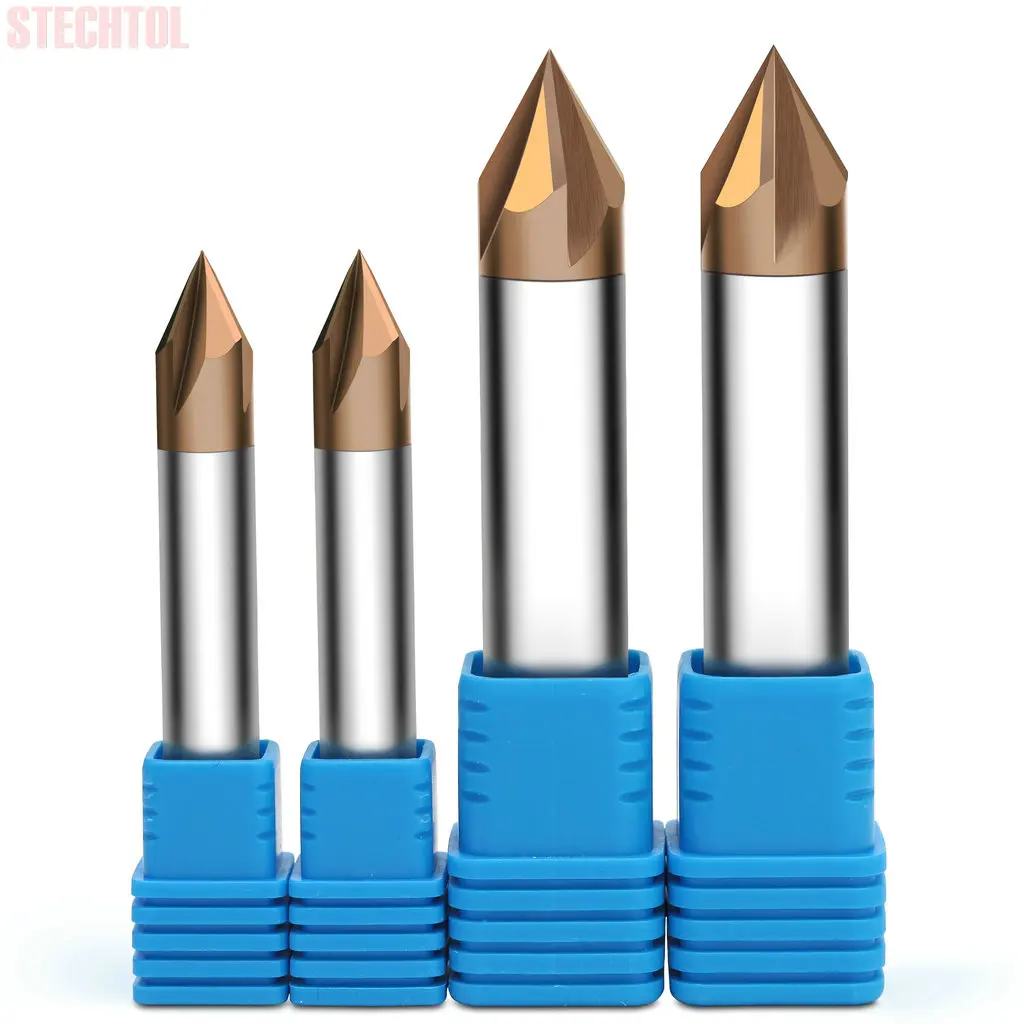 60 Degree 4 Flute Chamfer Milling Cutter Tungsten Carbide Radius Corner Rounding Endmill Groove Tool Bevel Router Bit for Steel