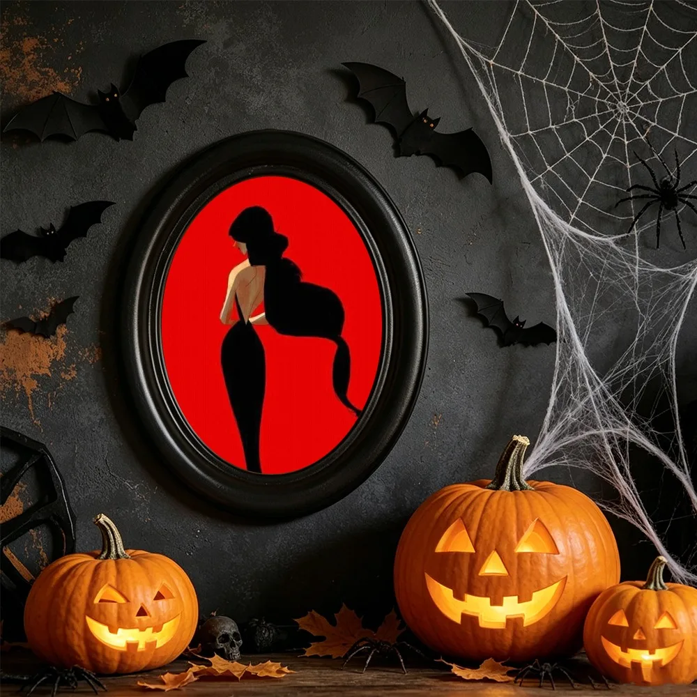 Plastic Oval Picture Frame with Surreal Art Print, Black Gothic Dark Wall Hanging Decor for Dark Academia Witchy Home Room
