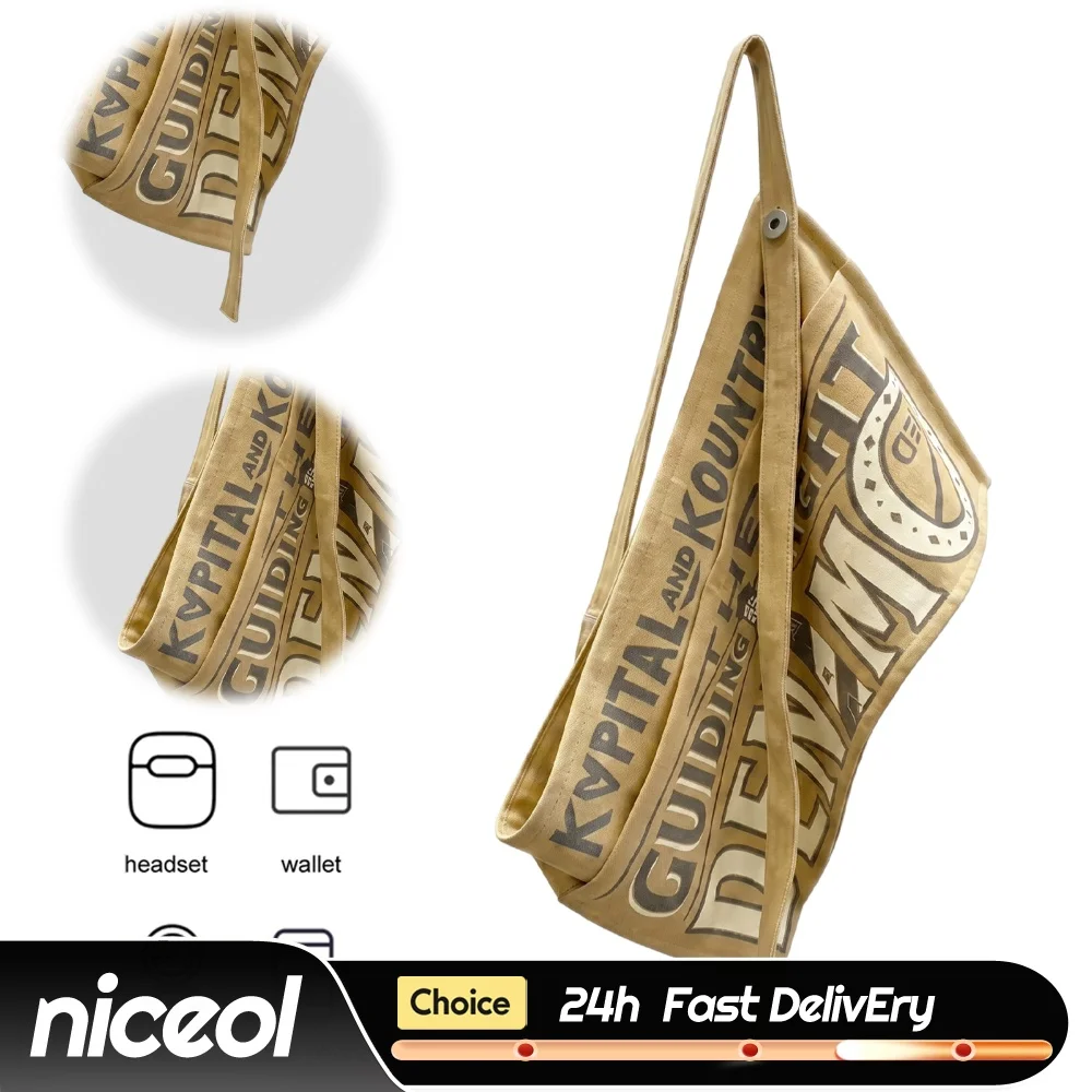 Canvas Vintage Letter Printed Waist Bag Large Capacity Crossbody Bag Convertible Belt Bags for Travel Shopping Work Daily Use