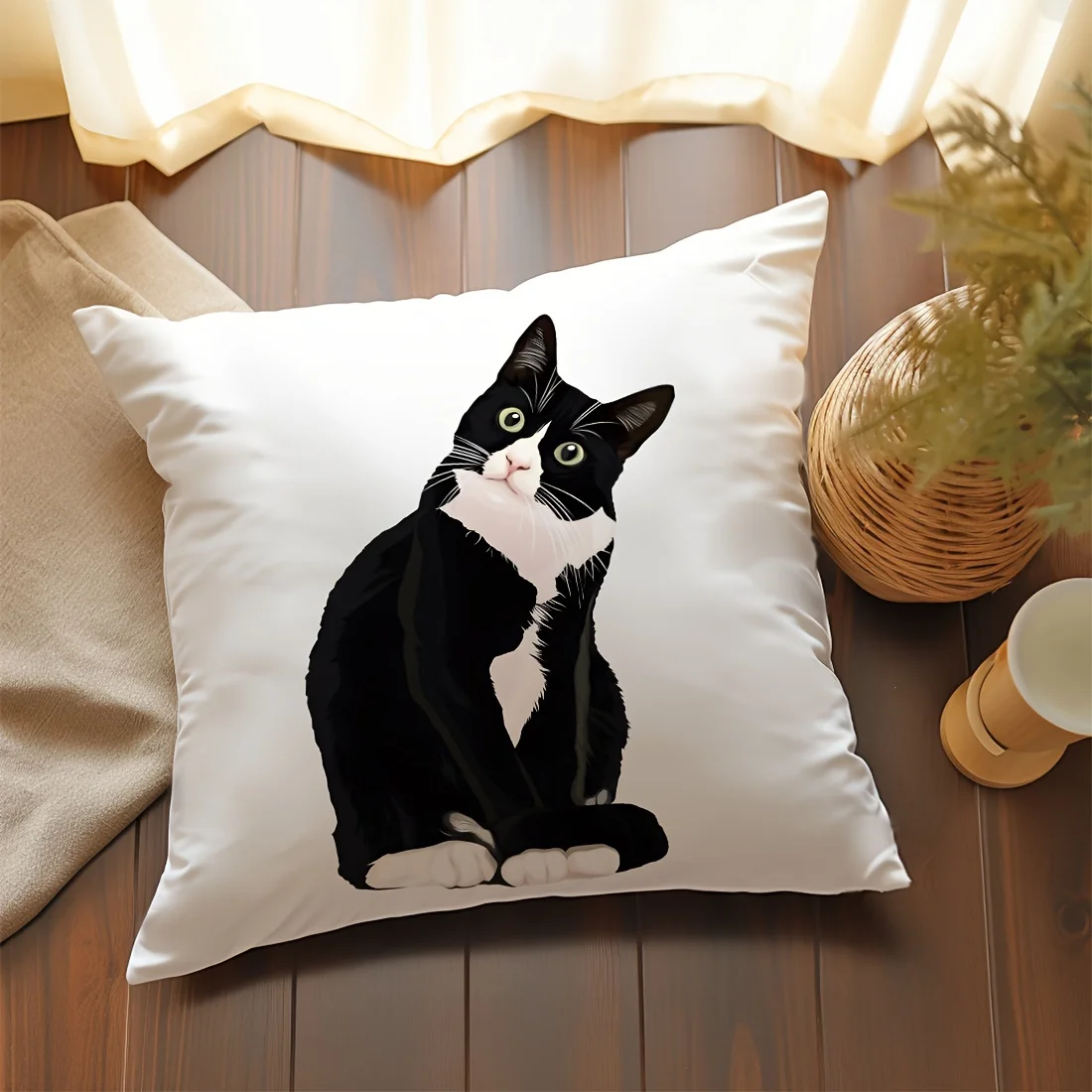

1PC Realistic Black Cat Painting Pillow Cover, Art Decorative Cushion Cover for Sofa Living Room Bedroom