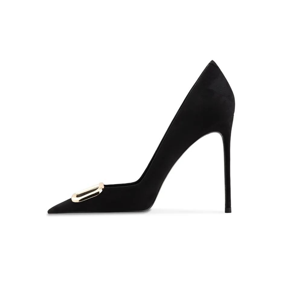 حذاء نسائي من جلد الغزال الأسود بإبزيم بمقدمة مدببة وكعب ستيليتو #2