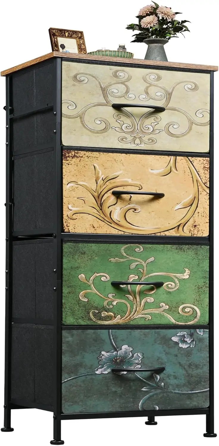 

Dresser with 4 Drawers, Storage Tower, Organizer Unit, Fabric Dresser for Bedroom, Hallway, Entryway, Closets, Vintage Furnit
