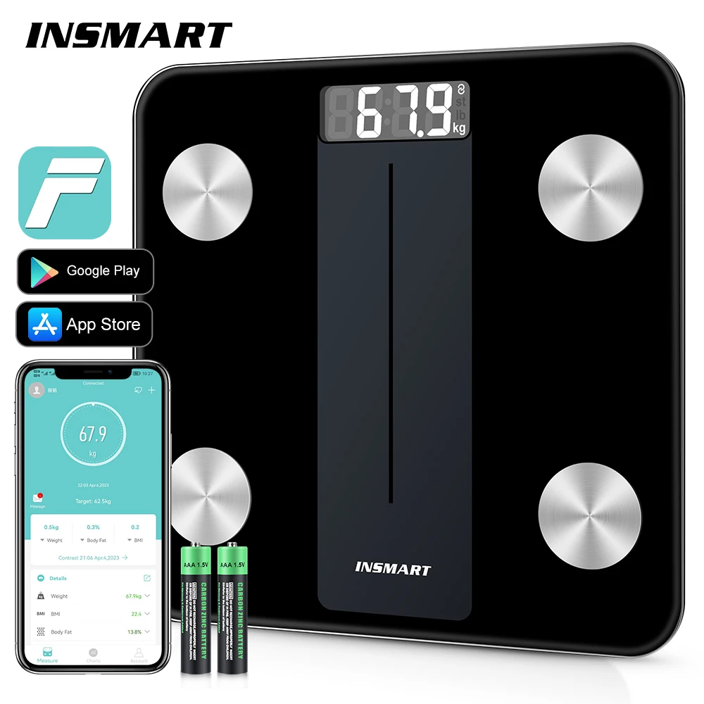 INSMART Bluetooth Bathroom Scale BMI Floor Body Scales LED Digital Smart Weight Scale Body Fat Composition Analyzer Scales