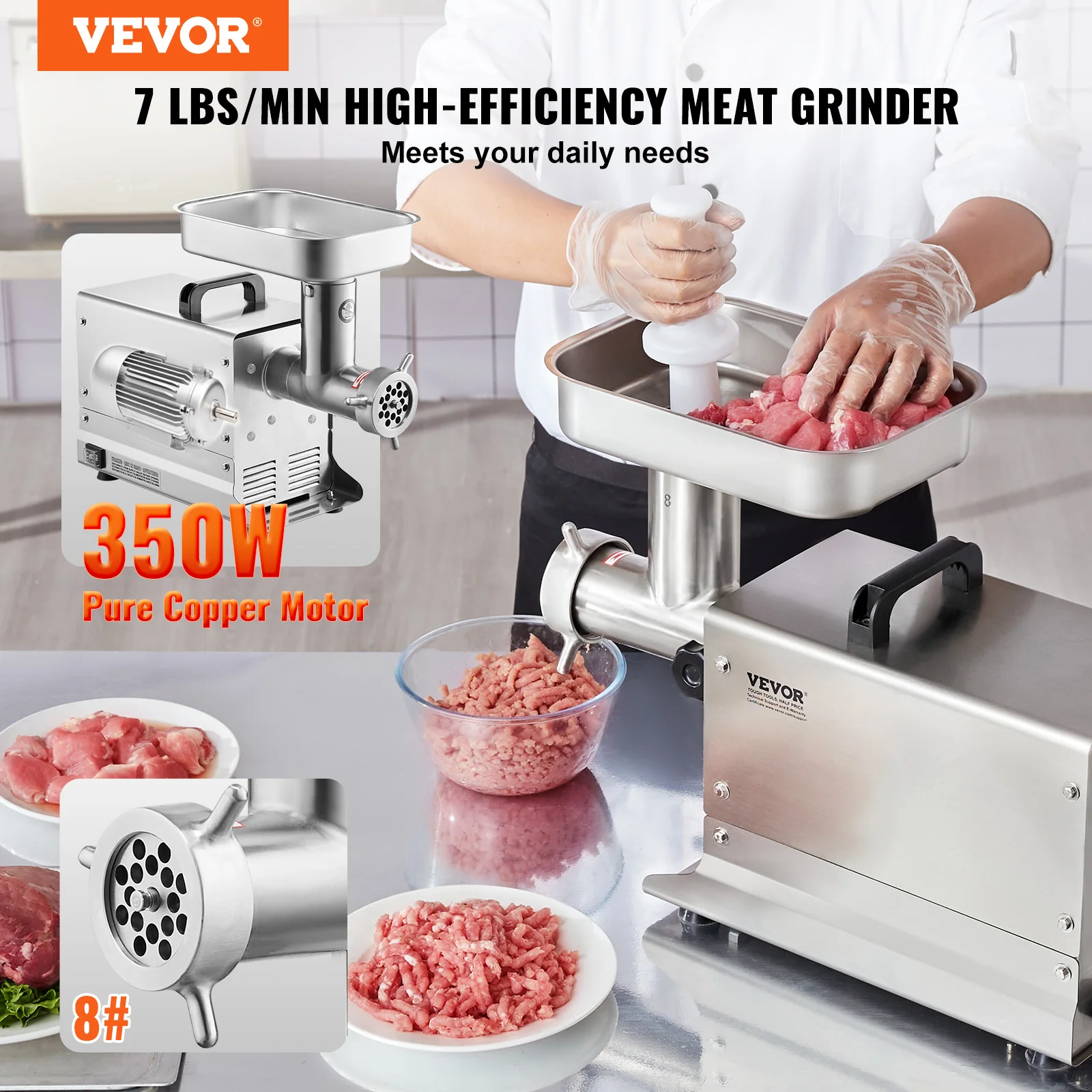 VEVOR size 5-32 Meat Grinder Effective Sausage Maker Stainless Steel Commercial Meat Mincer for Kitchen Restaurant