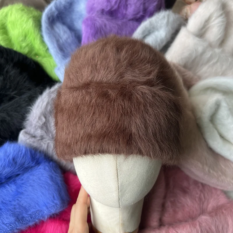 2023 neue Mode Kaninchen Fell Y2k Mützen für Frauen Weiche Warme Flauschigen Angola Winter Hut Weibliche Winddicht Motorhaube Hut Skullies Kappe – Detail 21