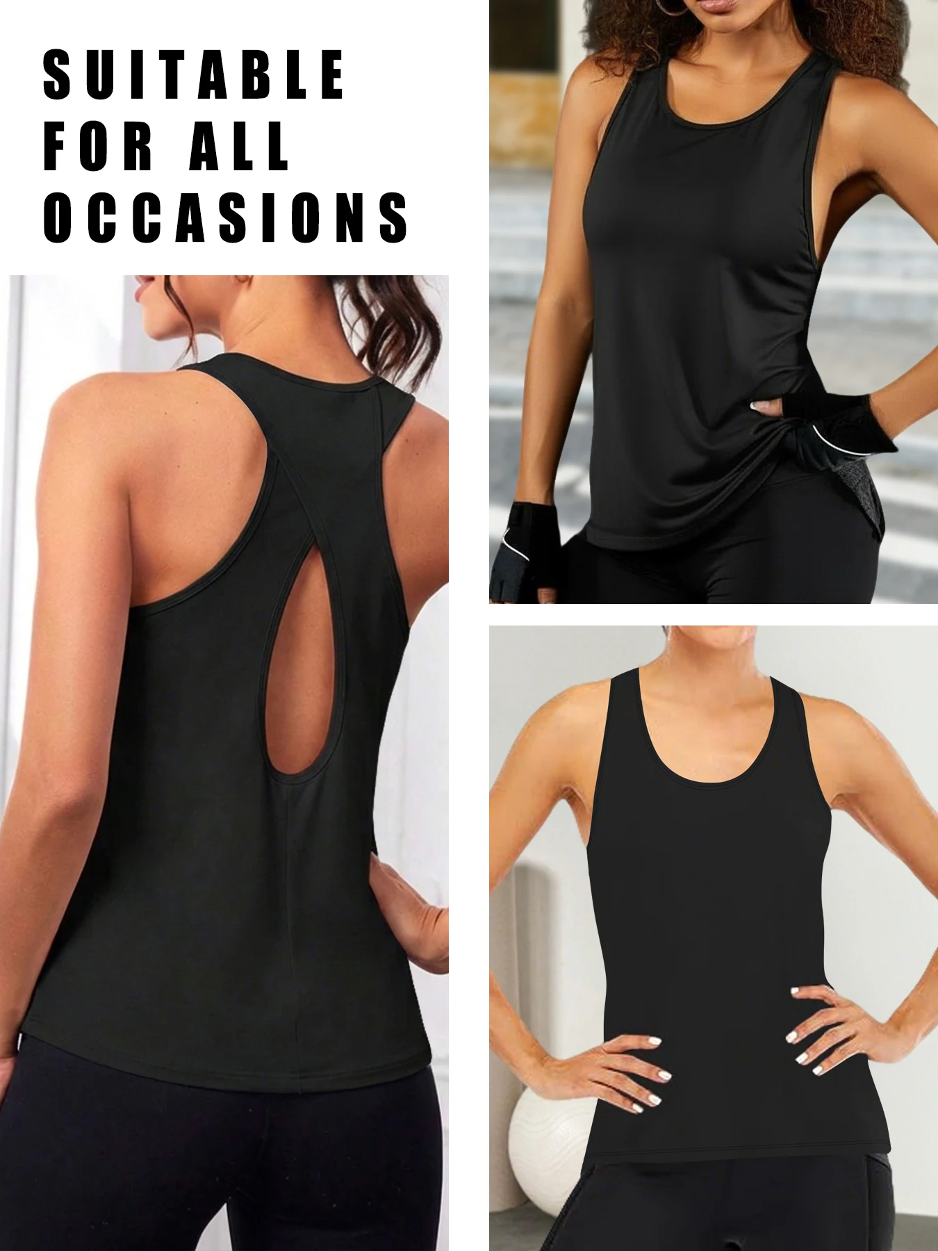 Superweiche, rückenfreie Workout-Tops für Damen, Racerback-Tanktops, offener Rücken, Lauf-Muskelshirt, Yoga-Shirts – Detail 4